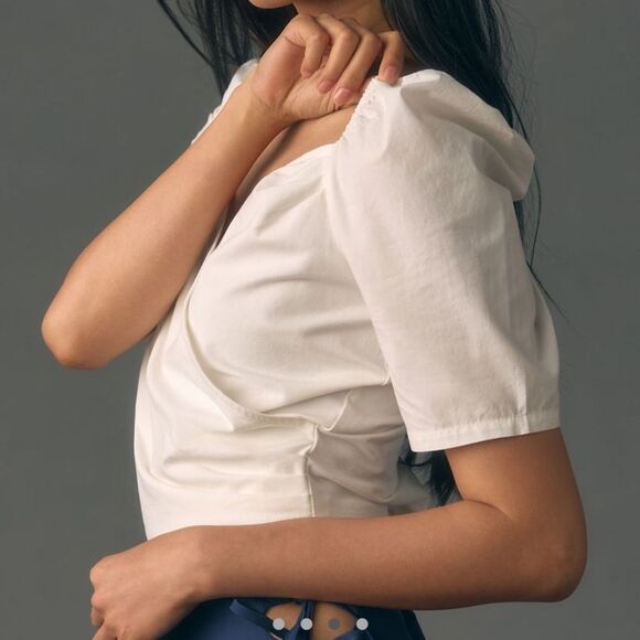 By Anthropologie Puff Sleeves Wrap Top - Picture 3 of 4